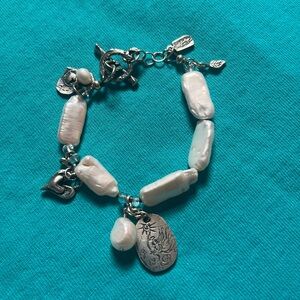 Jes Maharry Mother of Pearl and Aquamarine Silver bracelet
